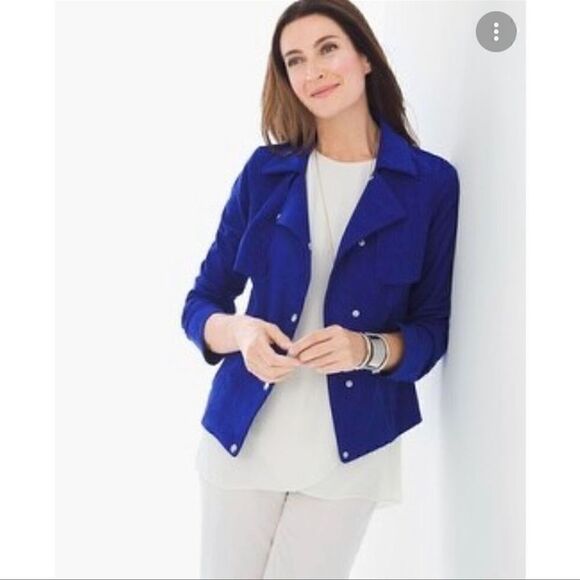 Chico’s- Women’s Faux Suede Moto Style Blazer Professional Jacket,Size 2 (Large) - Picture 1 of 11